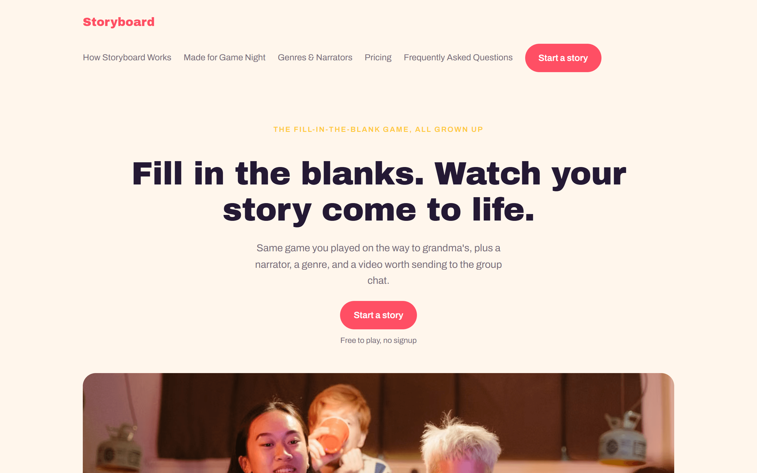 The Storyboard homepage, generated by AdvisorI